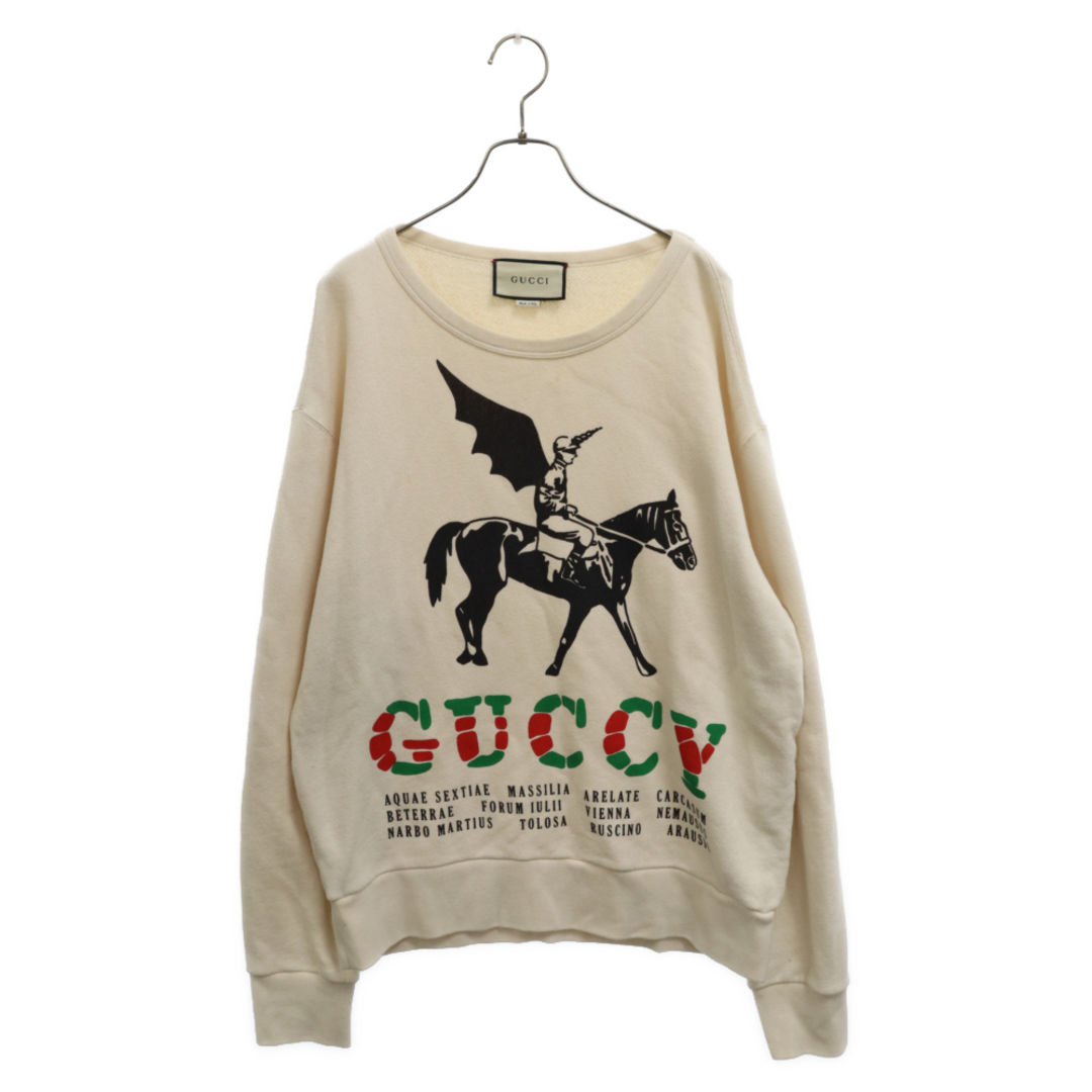 Gucci(グッチ)のGUCCI グッチ 19SS ウイングジョッキープリントクルーネックスウェットトレーナー ホワイト 475532 XJAKP メンズのトップス(スウェット)の商品写真