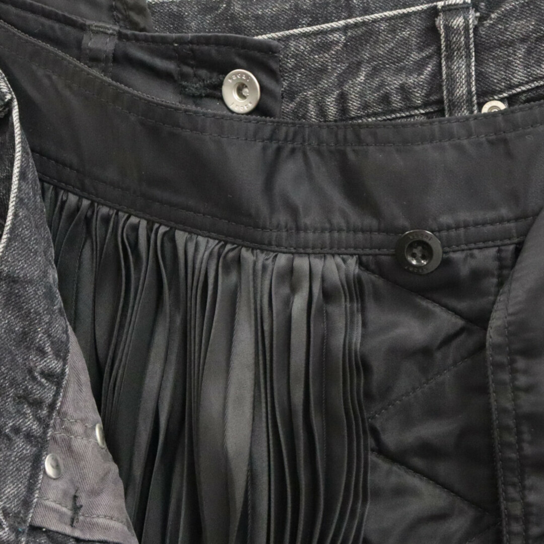 sacai(サカイ)のSacai サカイ 19AW プリーツスカート ドッキング スリムストレート ダメージ デニムパンツ ブラック 19-04575 メンズのパンツ(デニム/ジーンズ)の商品写真