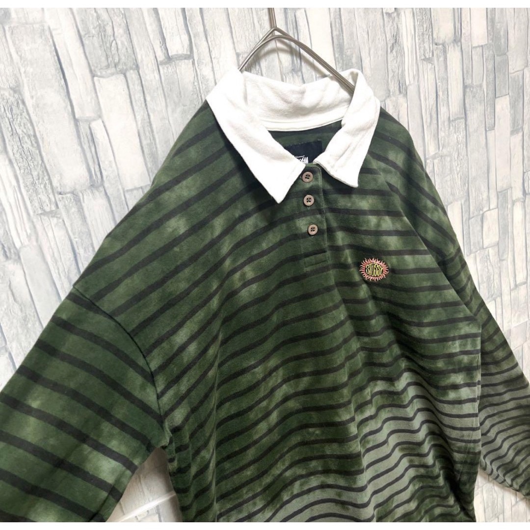 STUSSY - ステューシー 長袖 ラガーシャツ ボーダー ポロシャツ STUSSY - ステューシー 長袖 ラガーシャツ ボーダー ポロシャツ