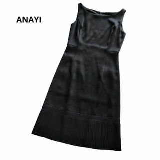 アナイ(ANAYI)のアナイ ノースリーブワンピース ひざ丈 異素材 プリーツ シフォン 黒 36(ひざ丈ワンピース)