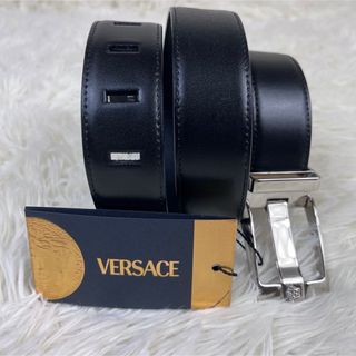 ヴェルサーチ(VERSACE)のVERSACE ロゴ刻印　メデューサ　ブラック×シルバー未使用級　メンズビジネス(ベルト)