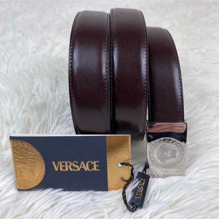 ヴェルサーチ(VERSACE)のVERSACE ロゴ刻印　メデューサ　ブラウン×シルバー未使用級　メンズビジネス(ベルト)