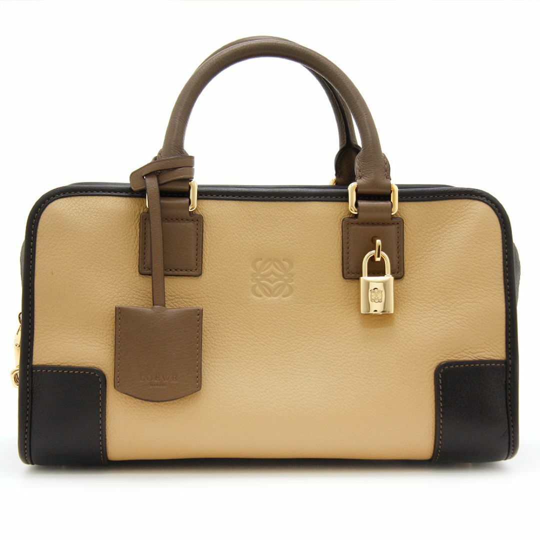 LOEWE(ロエベ)の良品 ロエベ ハンドバッグ Amazona アマソナ 28 352.69.A03 トリコロール LOEWE スペイン製 ミニボストン ベージュ ブラック ブラウン レザー 革 レディースのバッグ(ハンドバッグ)の商品写真