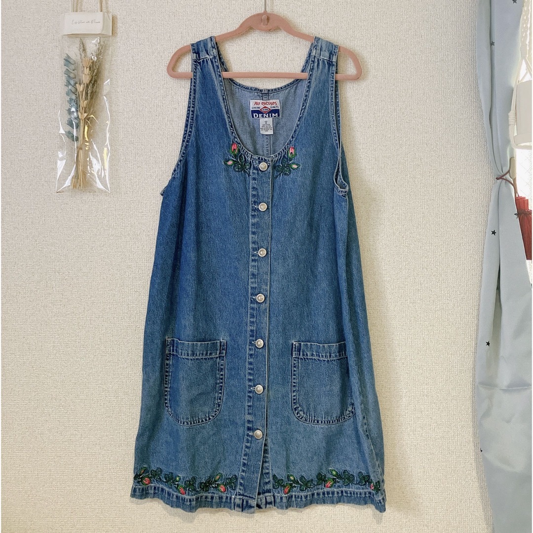 flower - 古着✳︎デニムワンピース✳︎刺繍の通販 by ぴーすけ flower - 古着✳︎デニムワンピース✳︎刺繍の通販 by ぴーすけ