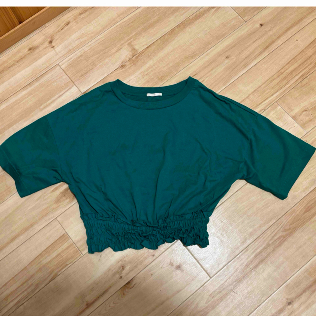 GU(ジーユー)のGU ウエストシャーリングクロップドTシャツ　5分丈　S レディースのトップス(Tシャツ(半袖/袖なし))の商品写真