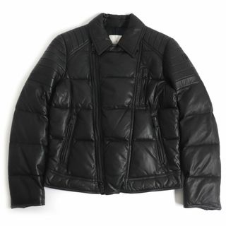 モンクレール(MONCLER)の良品□MONCLER/モンクレール LECLERC ロゴワッペン付き WZIP ラムレザー ライダース ダウンジャケット ブラック 1 国内正規品 メンズ(ダウンジャケット)