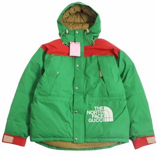 グッチ(Gucci)の未使用品□22SS グッチ×ザ・ノースフェイス 663758 ロゴエンブロイダリー WZIP フーデッド ダウンジャケット グリーン×レッド M 正規品(ダウンジャケット)