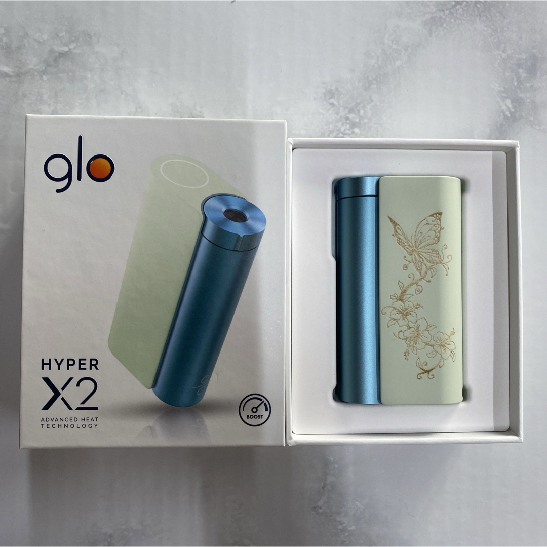 glo(グロー)のアゲハ蝶 レーザー加工 glo hyper X2 グローハイパー本体 ブルー 青 メンズのファッション小物(タバコグッズ)の商品写真