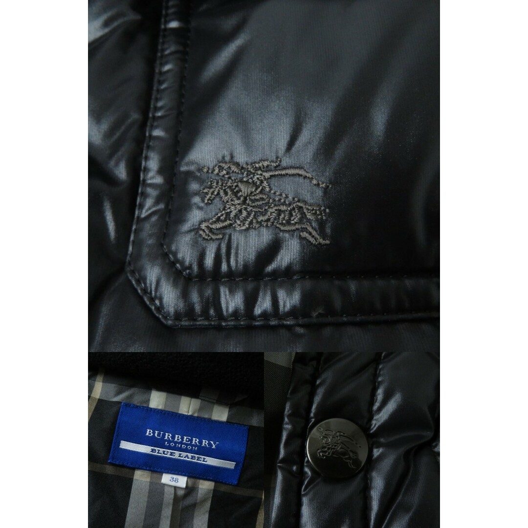 BURBERRY(バーバリー)の美品★正規品 バーバリーブルーレーベル FCF14-532 裏地チェック柄 ロゴ刺繍入り ラクーンファー・フード付き ZIP UP ダウンコート 黒 38 レディースのジャケット/アウター(ダウンコート)の商品写真