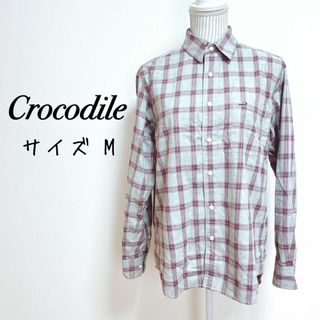 クロコダイル(Crocodile)のクロコダイル　チェック柄長袖シャツ　ブラウス【M】ワンポイントワニ　コットン(Tシャツ/カットソー(七分/長袖))