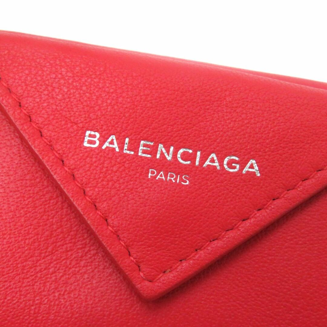 Balenciaga(バレンシアガ)の美品★BALENCIAGA バレンシアガ 391446 ロゴ入り レザー ペーパー ミニウォレット／3つ折り財布 レディース レッド 箱・保管袋付き レディースのファッション小物(財布)の商品写真