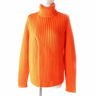 ルイヴィトン(LOUIS VUITTON)の良品★正規品 ルイヴィトン 18AW Chanky Rib Slit Roll Neck ロゴ金具付き カシミヤ タートルネックニット／セーター オレンジ XS 伊製(ニット/セーター)