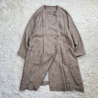 ネストローブ(nest Robe)の【美品】ネストローブ　リネン100% ノーカラー スプリング コート　ダブル　麻(ノーカラージャケット)