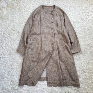 nest Robe - 【美品】ネストローブ　リネン100% ノーカラー スプリング コート　ダブル　麻