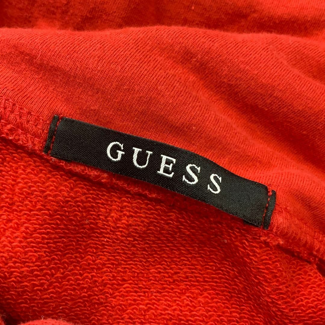 GUESS(ゲス)の美品 GUESS ゲス 刺繍ロゴ スウェット パーカー レッド メンズのトップス(パーカー)の商品写真