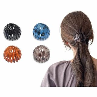 【色: 4枚セット】鳥の巣ヘアクリップ 4個セット シュシュ 髪飾り ヘアクリッ(その他)