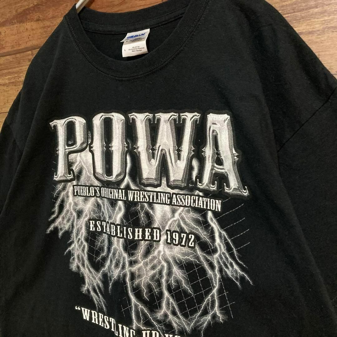 MUSIC TEE(ミュージックティー)の【オーバーサイズ】古着　POWA レスリング tシャツ 半袖　L 両面プリント メンズのトップス(Tシャツ/カットソー(半袖/袖なし))の商品写真