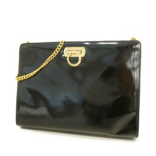 フェラガモ(Ferragamo)の★SALE 【4hb1164】サルヴァトーレフェラガモ ショルダーバッグ/ガンチーニ/エナメル/ブラック/ゴールド金具 【中古】 レディース(ショルダーバッグ)