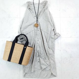 ネストローブ(nest Robe)の美品♪ネストローブ nestRobe コットンリネン ストライプシャツワンピース(ロングワンピース/マキシワンピース)