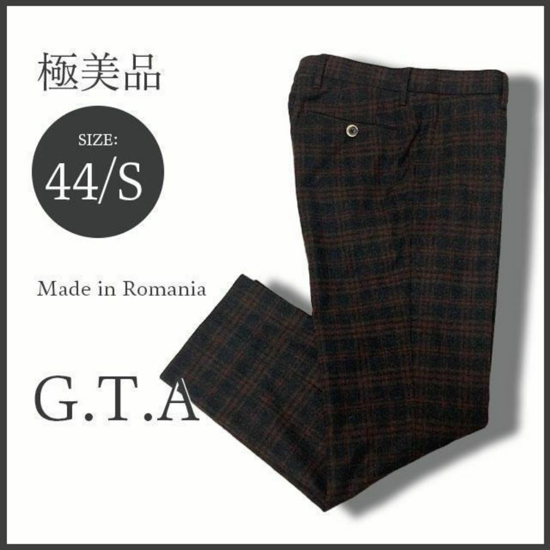 G.T.A(ジーティーアー)の極美品✨G.T.A ウール地 チェック柄スラックスパンツ ボルドー Sz.44 メンズのパンツ(スラックス)の商品写真