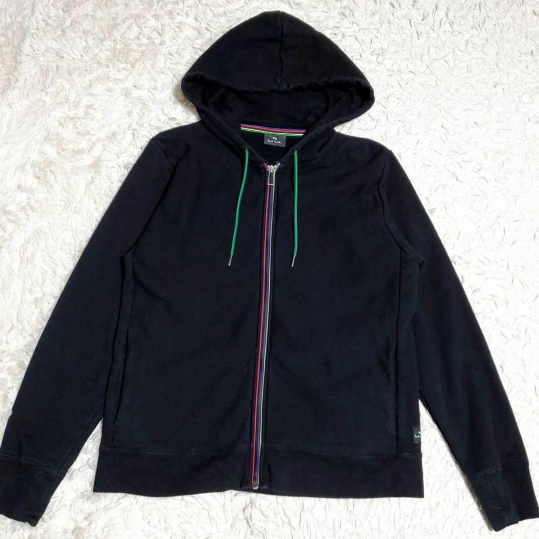 Paul Smith(ポールスミス)の美品 L ポールスミス マルチストライプ パーカー 黒 コットン100 フード メンズのトップス(パーカー)の商品写真