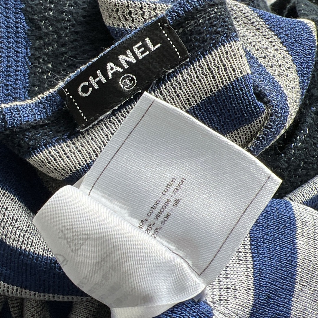 CHANEL(シャネル)の美品　CHANEL シャネル　ボーダー　レース　刺繍　ワンピース　ニット　 レディースのワンピース(ひざ丈ワンピース)の商品写真
