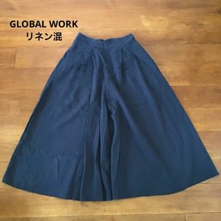 グローバルワーク(GLOBAL WORK)のGLOBAL WORK グローバルワーク ガウチョパンツ リネン混　ネイビー(その他)