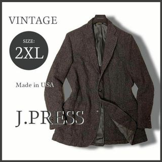 ジェイプレス(J.PRESS)のUSA製 Jプレス×英・ハリスツイード ヘリンボーンジャケット ブラウン 2XL(テーラードジャケット)