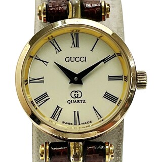 グッチ(Gucci)の☆☆GUCCI グッチ シェリーライン アイボリー×ゴールド クォーツ アナログ レザー レディース 腕時計(腕時計)