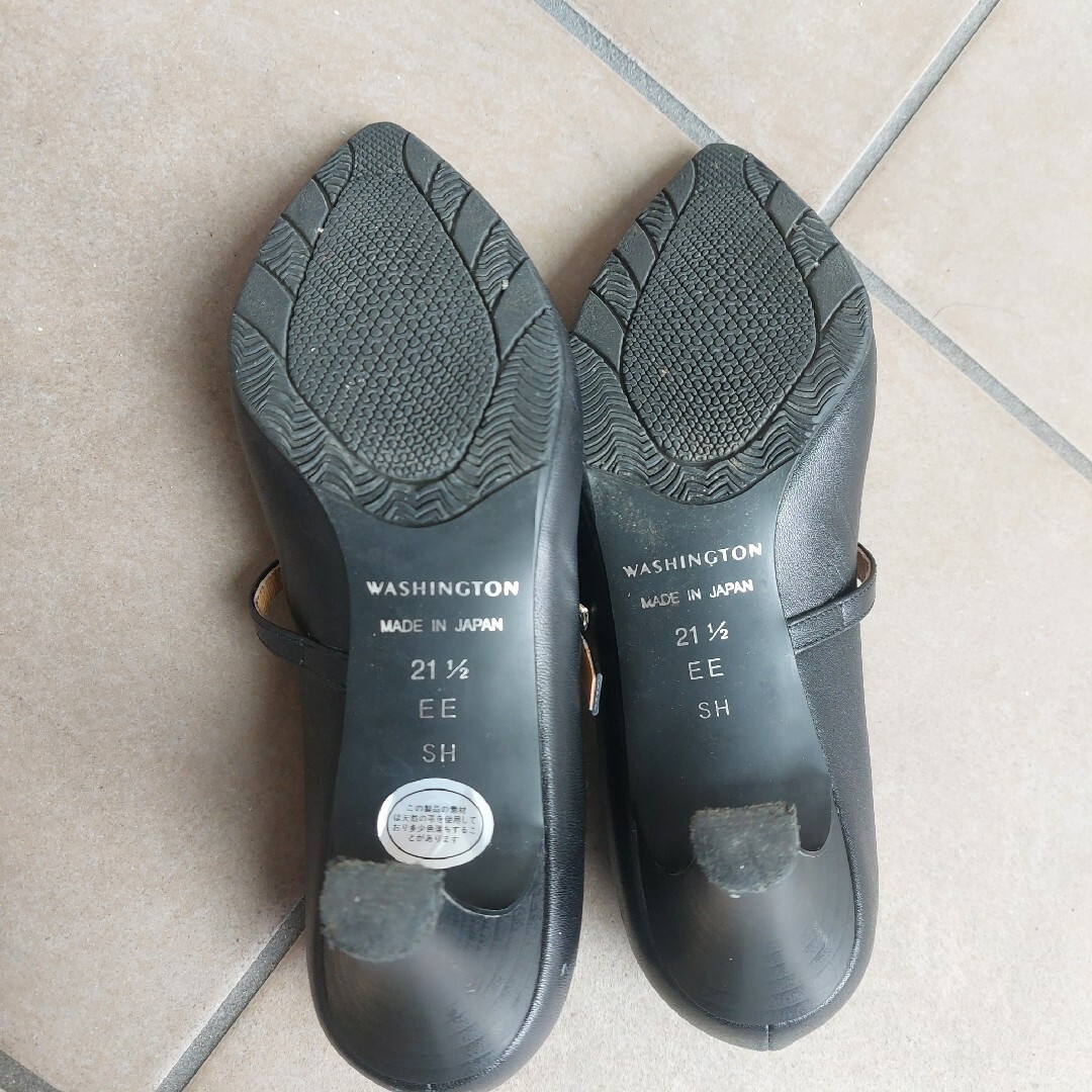 銀座ワシントン(ギンザワシントン)の銀座ワシントンストラップパンプス黒21.5cmクラブヴァリエウエッジサンダルベー レディースの靴/シューズ(ハイヒール/パンプス)の商品写真