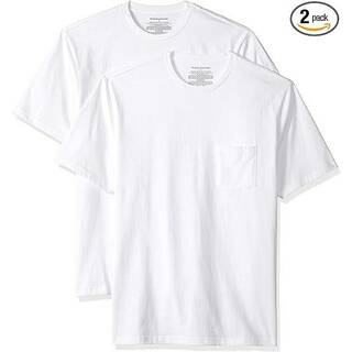 新品■Amazon Essentials 2枚組 Tシャツ クルーネック レギュラーフィット 半袖 ポケット付き メンズ ホワイト S (日本サイズM相当) リプロス 服 衣類 ファッション おしゃれ(Tシャツ/カットソー(半袖/袖なし))
