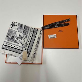 エルメス(Hermes)のHERMES パリステーション シルクバンダナ カレ 55 スカーフ モノクロ(バンダナ/スカーフ)