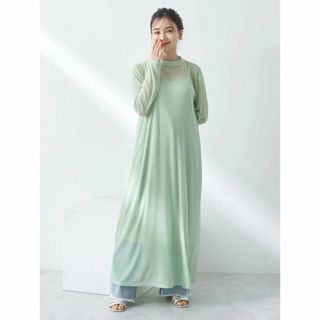 アースミュージックアンドエコロジー(earth music & ecology)の【ミント】SET2点シアーワンピース+ペチワンピース 長袖/夏/24SS(ロングワンピース/マキシワンピース)