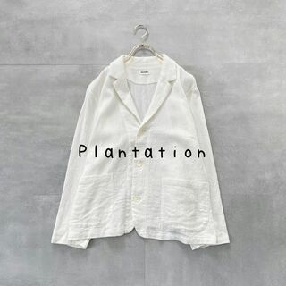 プランテーション(Plantation)の定価4万■プランテーション　ゆったりリネンコットンテーラードジャケット　ホワイト(テーラードジャケット)