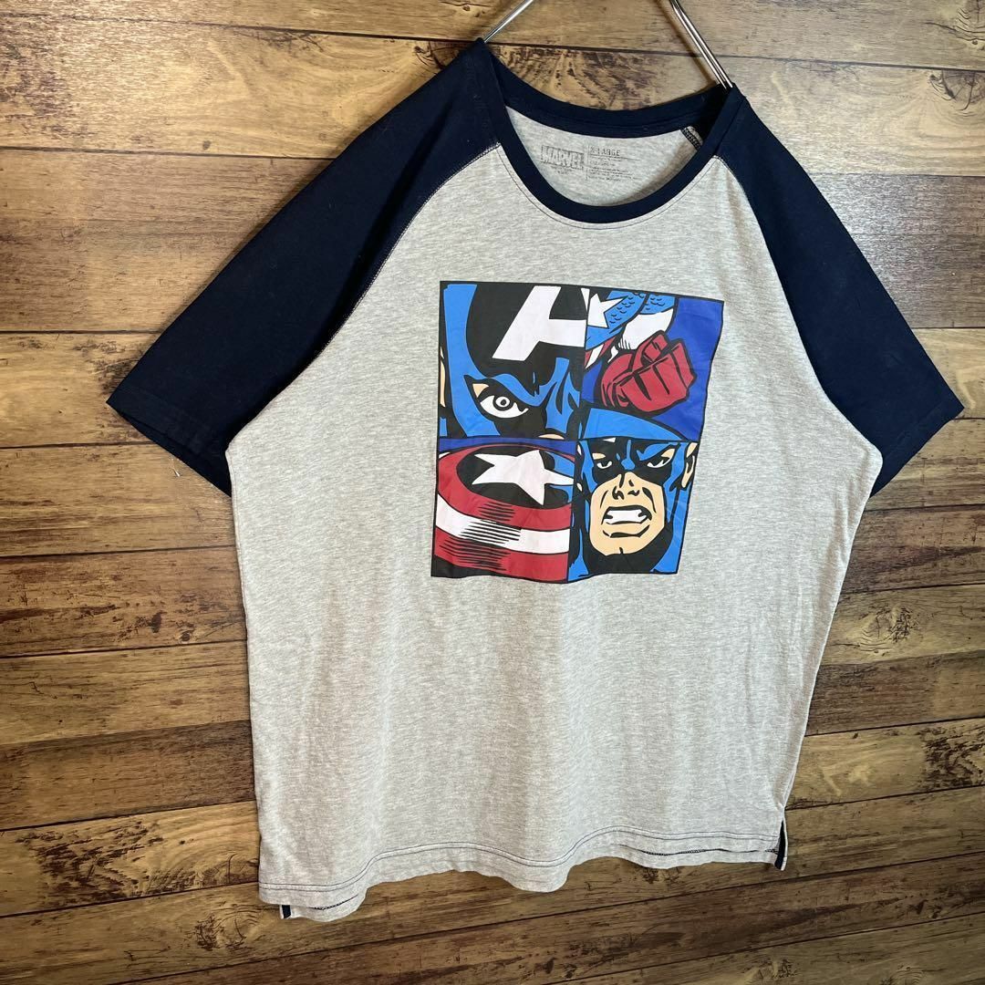 MARVEL(マーベル)の6520 古着　ラグランtシャツ 半袖　マーベル　キャラクター　XL グレー メンズのトップス(Tシャツ/カットソー(半袖/袖なし))の商品写真