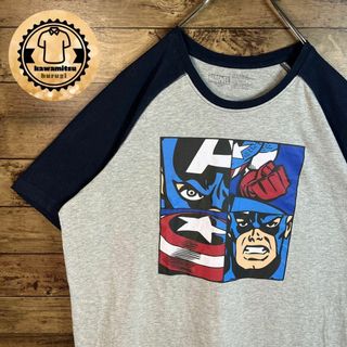 マーベル(MARVEL)の6520 古着　ラグランtシャツ 半袖　マーベル　キャラクター　XL グレー(Tシャツ/カットソー(半袖/袖なし))