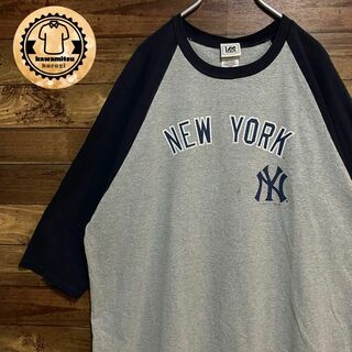 6454 古着　ラグランtシャツ 七分袖　MLB ニューヨークヤンキース　2XL(Tシャツ/カットソー(七分/長袖))