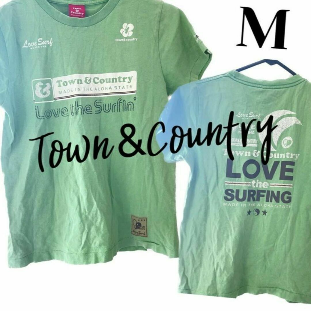 Town & Country(タウンアンドカントリー)の美品 T&C タウン&カントリー Tシャツ M シングルステッチ グリーン 緑 レディースのトップス(Tシャツ(半袖/袖なし))の商品写真