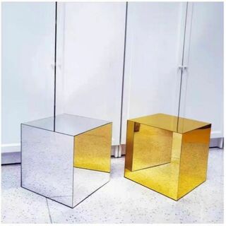 サイドテーブル 正方形 40cm ゴールド スクエアテーブル アクリル 鏡面(コーヒーテーブル/サイドテーブル)