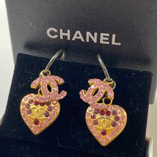 シャネル(CHANEL)のシャネル CHANEL ココマーク ハート ピアス ラインストーン 02P(ピアス)