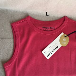 ピープルツリー(People Tree)のピープルツリー　フェアトレード　オーガニックコットン　Tシャツ　レッド系　L(Tシャツ(半袖/袖なし))