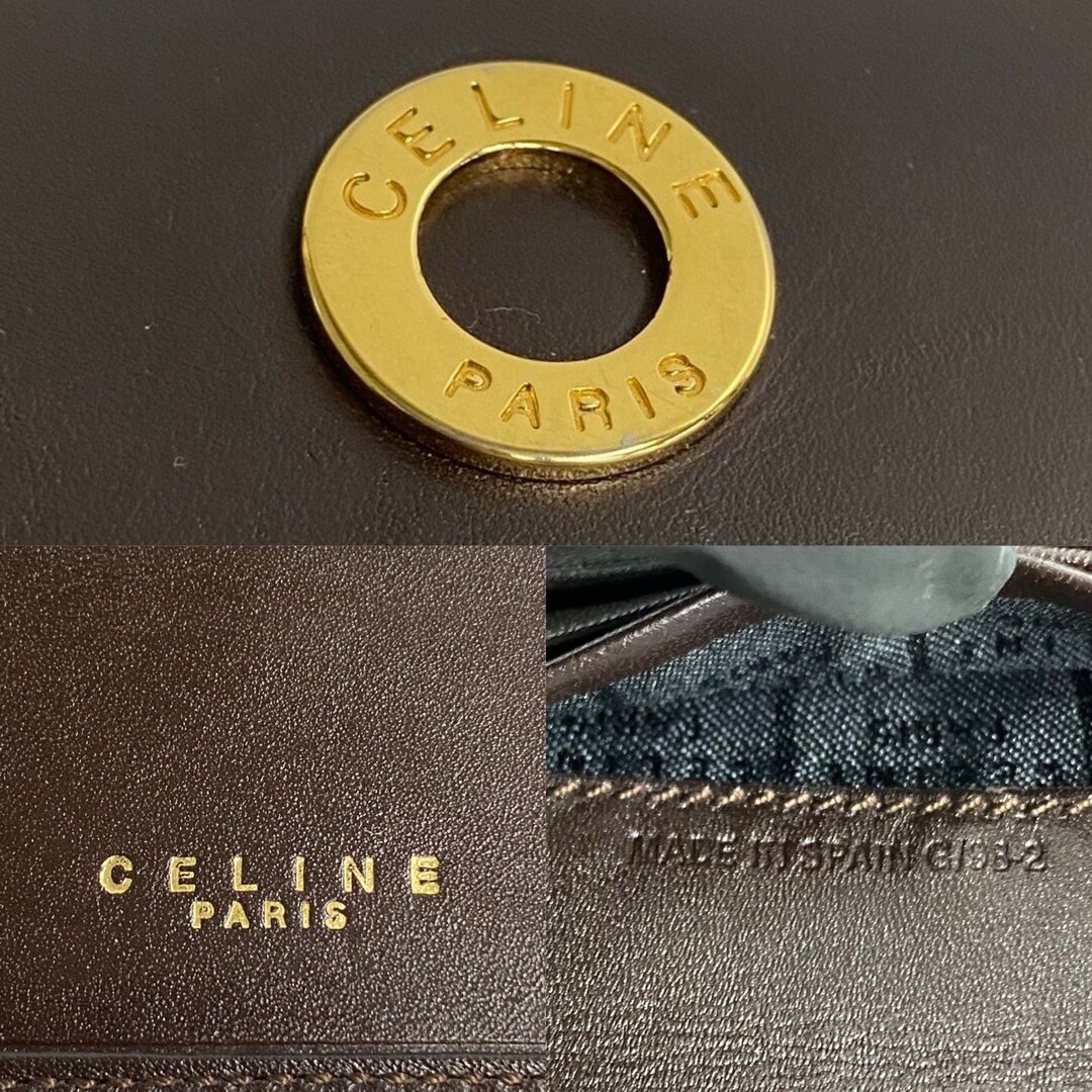 celine(セリーヌ)の極 美品 CELINE セリーヌ ヴィンテージ サークルロゴ 金具 カーフ レザー 本革 Wホック 二つ折り財布 ミニ ウォレット ブラウン 茶 03104 レディースのファッション小物(財布)の商品写真