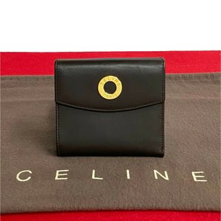 セリーヌ(celine)の極 美品 CELINE セリーヌ ヴィンテージ サークルロゴ 金具 カーフ レザー 本革 Wホック 二つ折り財布 ミニ ウォレット ブラウン 茶 03104(財布)