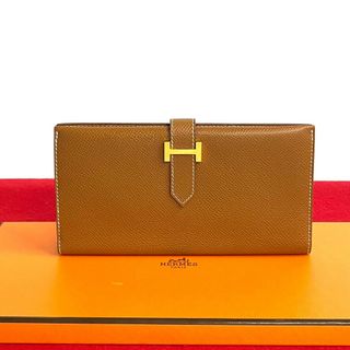 エルメス(Hermes)の未使用保管品 □B 刻印 HERMES エルメス ベアン ロゴ 金具 エプソン レザー 長財布 二つ折り 財布 ウォレット ブラウン 茶 31638(財布)