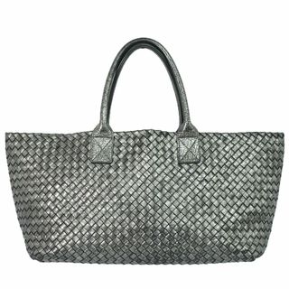 ボッテガヴェネタ(Bottega Veneta)の本物 ボッテガ ヴェネタ BOTTEGA VENETA イントレチャート カバ MM トートバッグ ハンドバッグ レザー ガンメタリック 115664 Intrecciato バッグ 中古(トートバッグ)