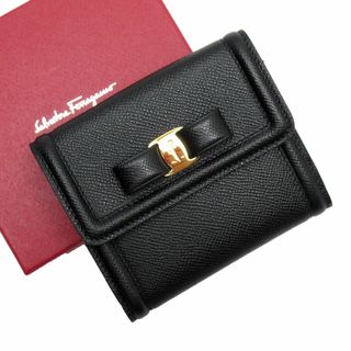 サルヴァトーレフェラガモ(Salvatore Ferragamo)のサルヴァトーレフェラガモ Salvatore Ferragamo 二つ折り財布 ヴァラリボン レザー ブラック ゴールド レディース 送料無料【中古】 w0131g(財布)