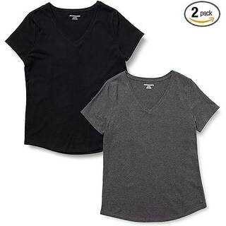 新品■Amazon Essentials 2枚組 Tシャツ コットン クラシックフィット 半袖 レディース ブラック/ヘザーチャコール M (日本サイズXL相当) リプロス 服 衣類 ファッション おしゃれ(Tシャツ(半袖/袖なし))