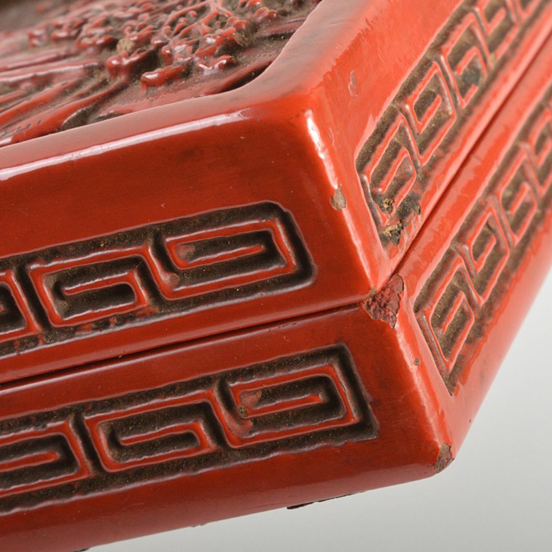 中国 剔紅 堆朱 山水文 四方香合 合わせ箱 M R7056 中国 剔紅 堆朱 山水文 四方香合 合わせ箱 M R7056
