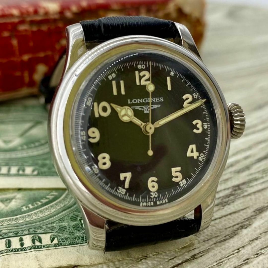 LONGINES(ロンジン)の【レトロな雰囲気】ロンジン ミリタリー メンズ腕時計 ブラック 手巻き メンズの時計(腕時計(アナログ))の商品写真