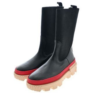 MONCLER ブーツ 38(24.5cm位) 黒xピンクベージュx赤 【古着】【中古】